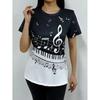 Music Note Print T-shirt, Short Sleeve O Neck Leisure T-shirt for Spring & Summer, Women's Clothing