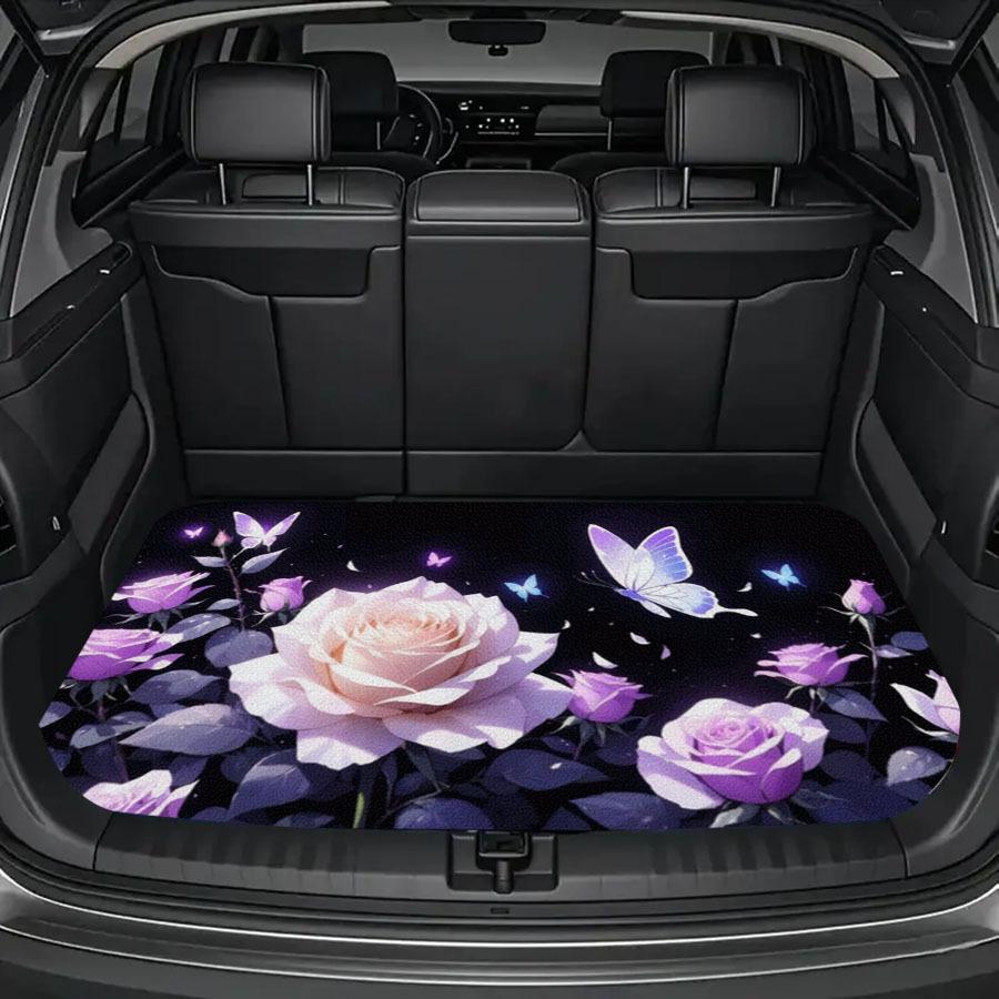 1Pcs Purple Rose Butterfly Car Trunk Mat Anti Slip Cargo Liner Waterproof Storage Protector for SUV Sedan