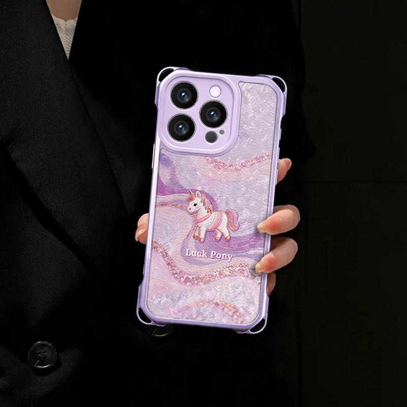 English Pony Purple Suitable for Apple 13Pro mobile phone case 17 bracket 16 with lanyard 15p anti-drop 14 advanced 13 women