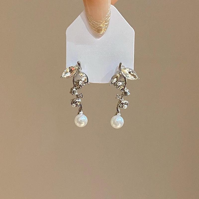 

Оригинальные изысканные роскошные женские серьги-джокеры с инкрустацией из листьев циркона и искусственного жемчуга