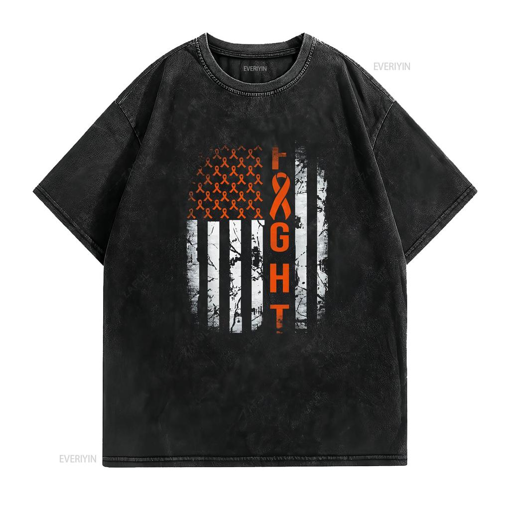 Leukemia Ribbon Fight American Flag Awareness T Shirt vintage Washed Comfortable designer clothes fashion Breathable Versatile