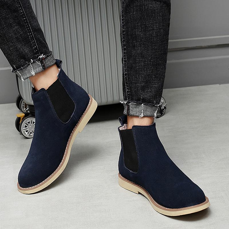 New Men's Shoes Chelsea Boots Men's Slip-on Hipster Boots Big Size Flip Fur Ankle Boots Men's Leather Suede Boots Men's