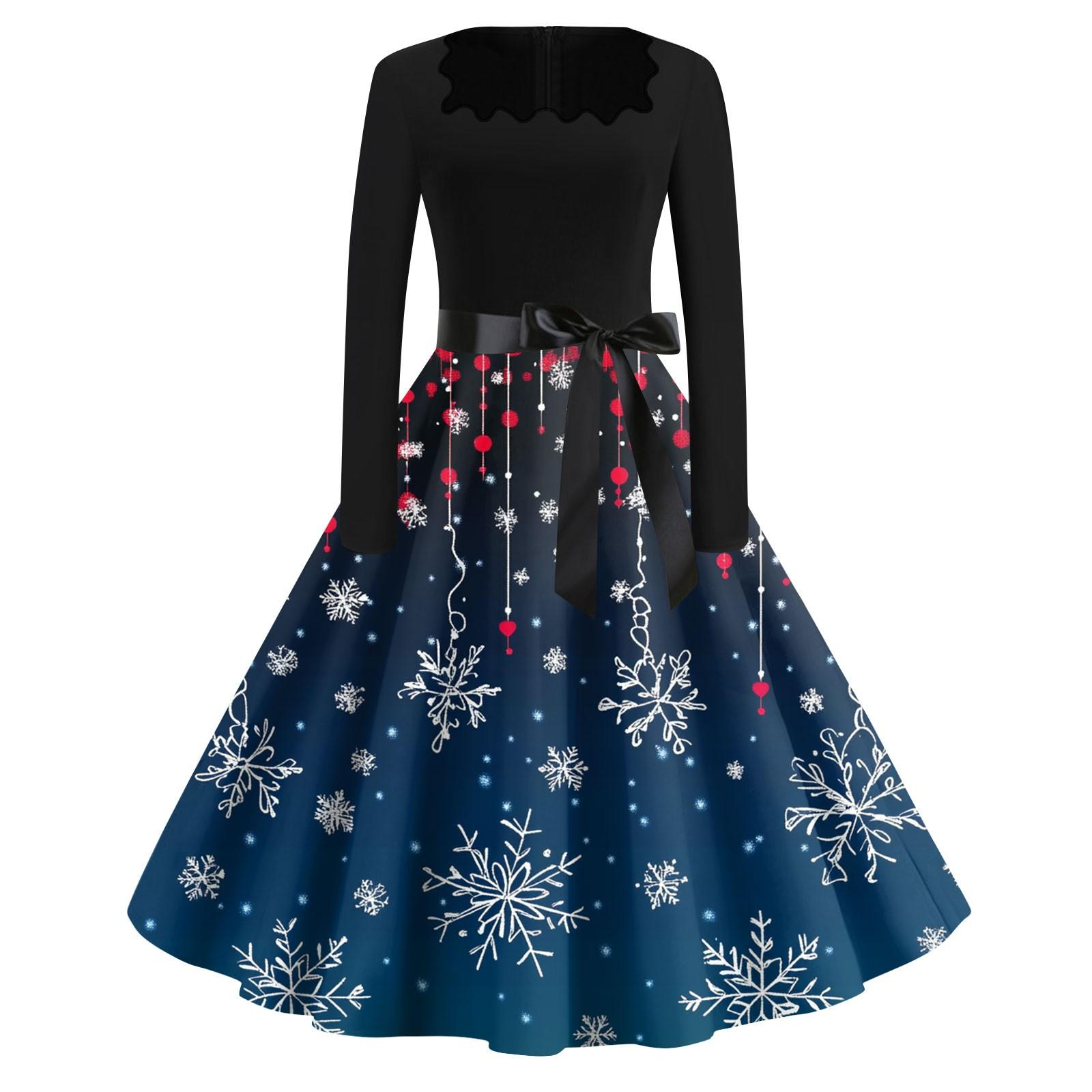 Женские модные повседневные платья с квадратным вырезом и тонкими рождественскими — фото 11