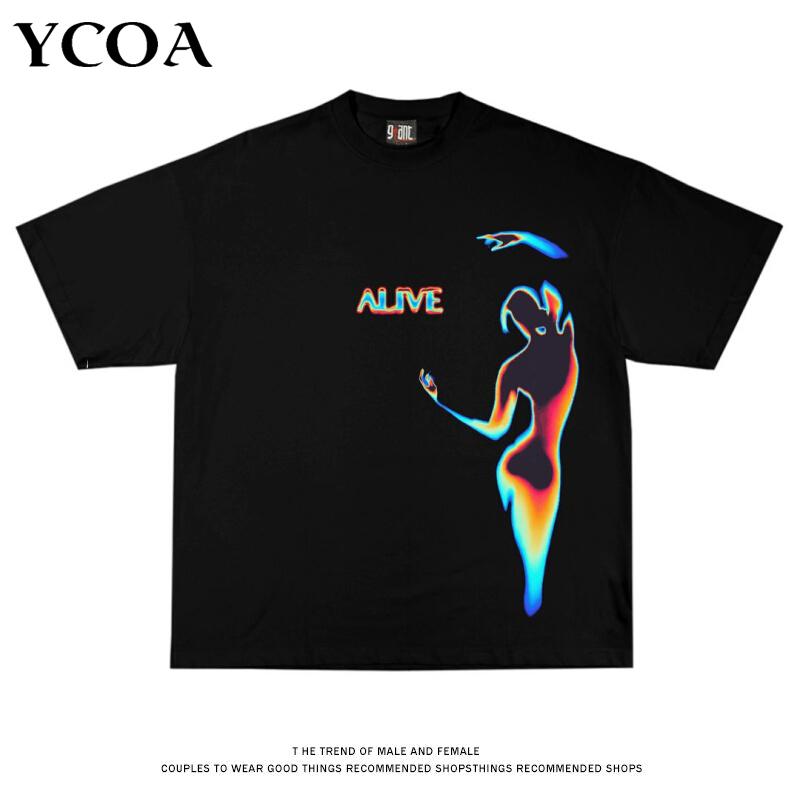 Unisex Tshirt Oversize Hip Hop Streetwear Graphic Short Sleeve Cotton Loose Y2k Tops Tees Black Korean Fashion Aesthetic Clothing