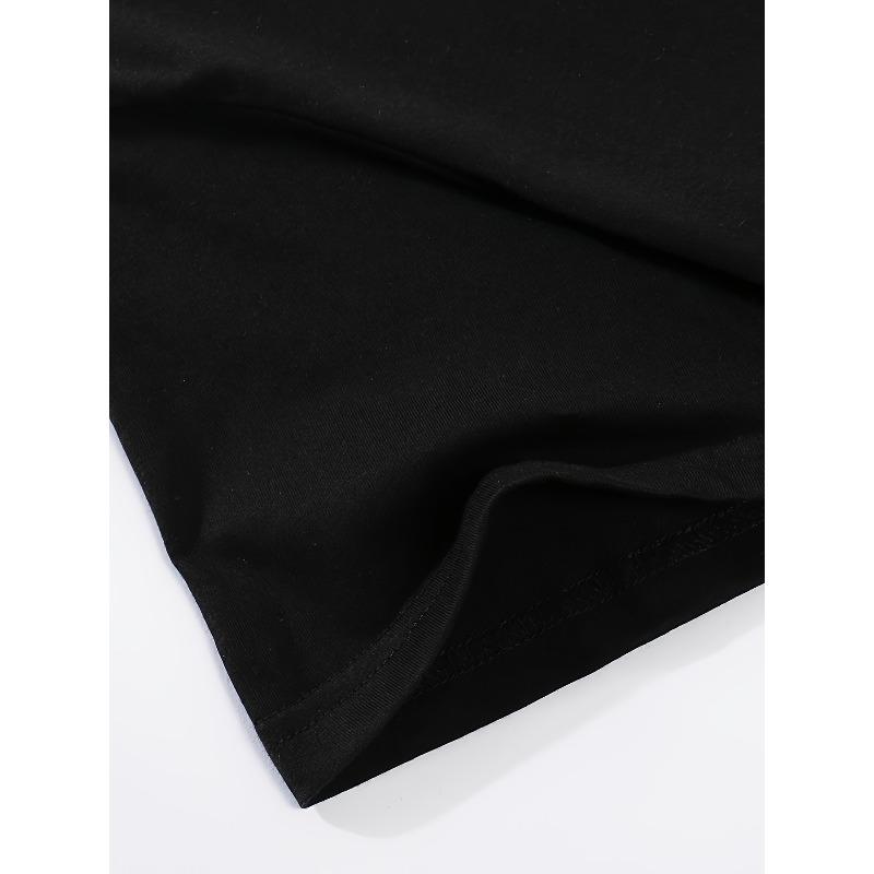 Men's Vintage Street Style Vertical Letter Print Short Sleeve Loose Drop Shoulder Versatile Black T-Shirt for Summer