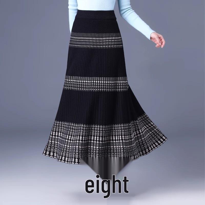 Women's Elegant A-Line Draped Knit Skirt - Mid-Length, Slimming, Large Hem, Ideal for Autumn and Winter
