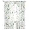 Tüllvorhang mit Aquarellblumen und Blättern, grün, Voile, transparenter Tüll für Schlafzimmer, Wohnzimmer, Küche, durchsichtige Fenstervorhänge