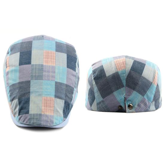 Fashion Men Women Plaid Cotton Newsboy Hat Flat Cap Adjustable Beret with Visor
