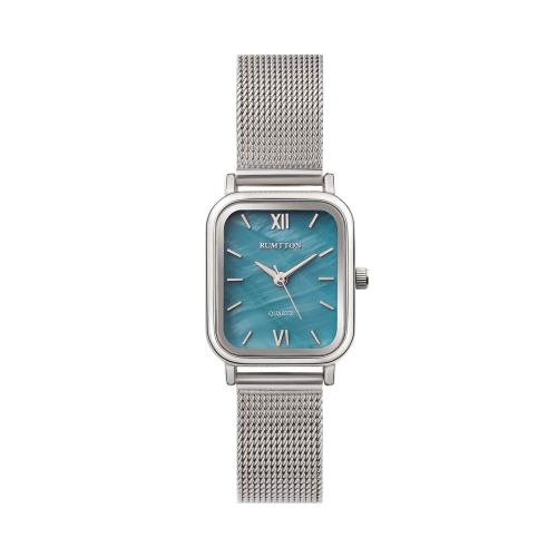 [RUMTTON] RUMTTON Women s Blue Mother-of-Pearl Mesh Watch Harbor Blue Silver _