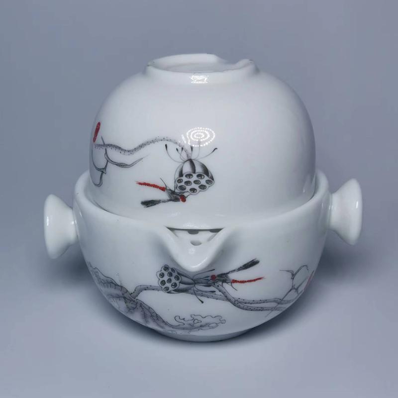 

Высококачественный керамический чайный сервиз, дорожная утварь, включает в себя 1 чайник, 1 чашку, красивый и удобный заварочный чайник, элегантный чайный сервиз в стиле кунг-фу.