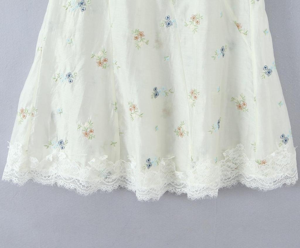 Women's French Style Embroidered Square Neck Lace Top & High Waist Long Skirt Set
