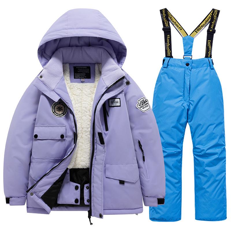 Children's Winter Ski Suit: Fleece-Lined, Waterproof, Windproof, One-Piece Ski Bib Pants for Boys and Girls