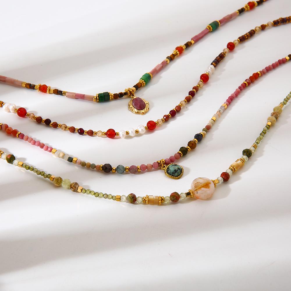 Delicate Jewelry Stainless Steel Mix Color Beads Natural Stones Charms Beaded Bracelet Necklace for Party