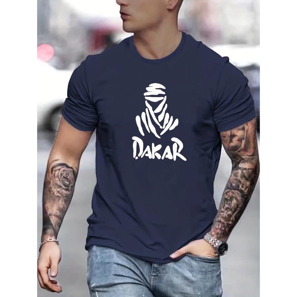 T-shirt d'été pour homme 100% coton à la mode, décontracté, ample, grande taille, style Dakar, imprimé, col rond, manches courtes