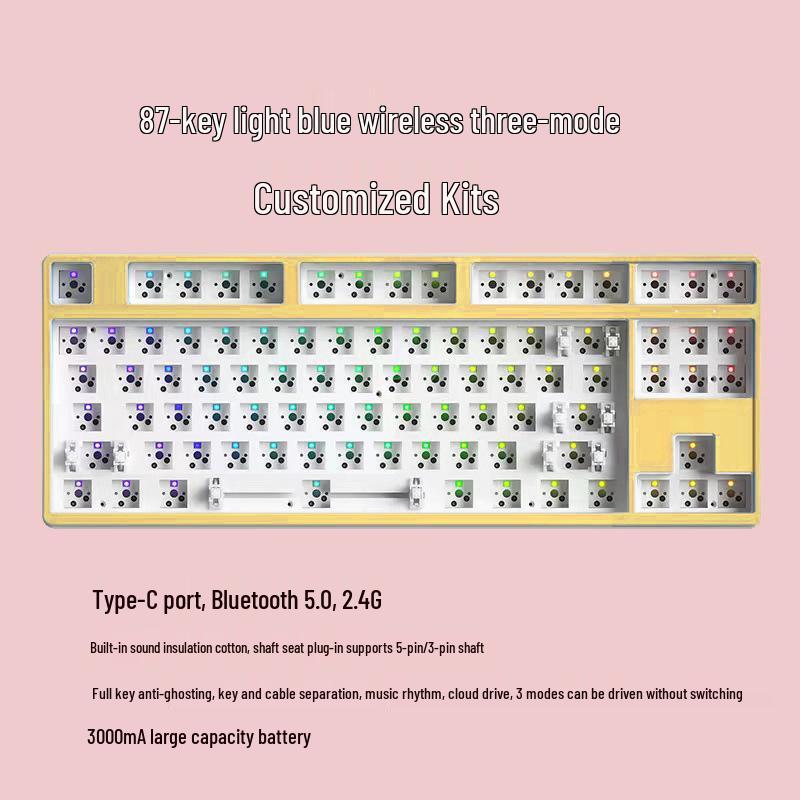Wireless Bluetooth 68/61 Mechanical Keyboard Kit: RGB, Hot-Swappable, DIY Customizable, Mini, Portable.
