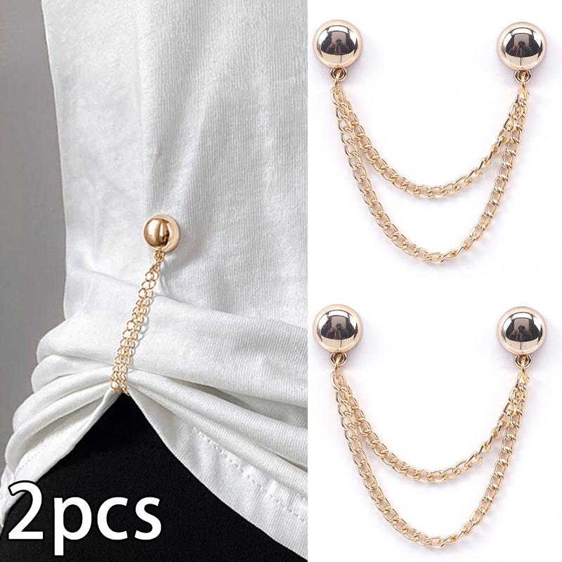 2Pcs Multi-Function Magnetic Clothing Clip With Chain Metal Buttons Clip Clothes Scarf Trouser Legs Cuff Fixing Magnet Pin