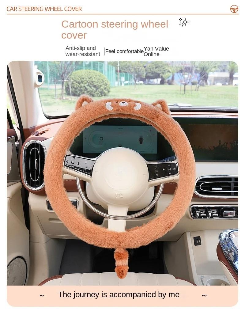 Auto Lenkradabdeckung Winter Plüsch Süß Weiblich Rutschfest Warm Kurzsamt Frostschutz Hand Auto Griff Abdeckung Allzweck