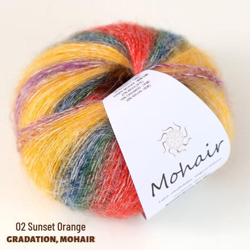 Colorful Gradient Hand-Dyed Mohair Yarn Ball 25g for Sweaters, Scarves, Knitting, and Crochet Projects