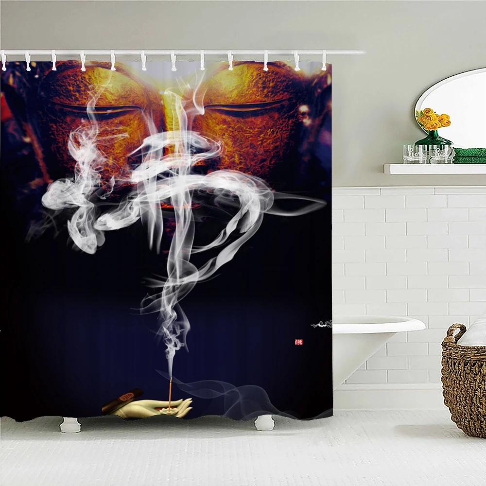 Bathroom Shower Curtains Buddha Statue Bamboo Bath Screens Home Decor Waterproof Polyester Fabric With Hooks 240X180Xm