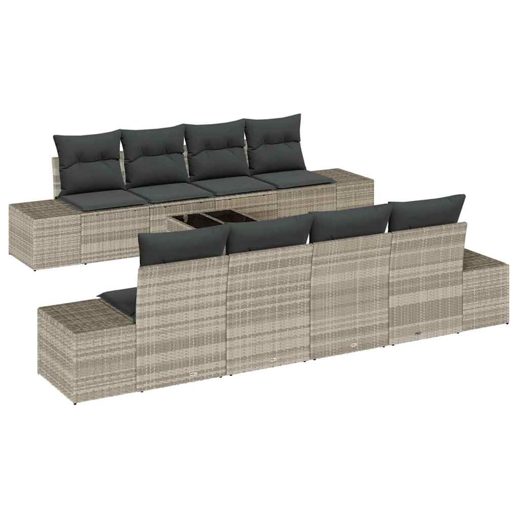 7 Piece Sofa Set with Cushions Light Grey Poly Rattan