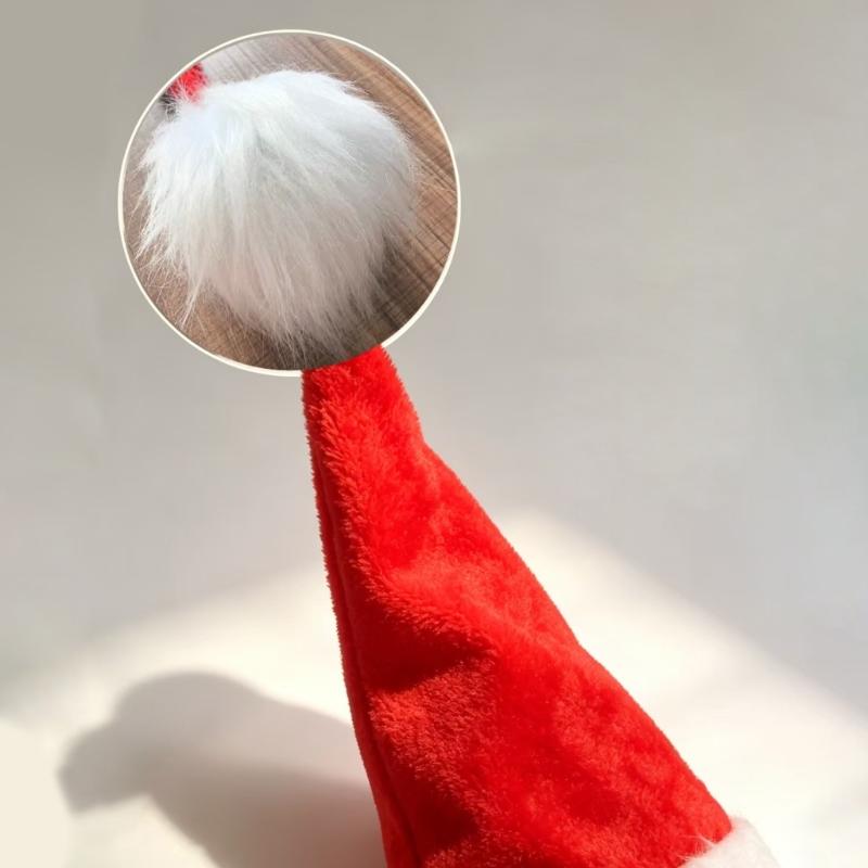 Red Santa Hat with Extended Drooping Shape, Smooth Short-Pile Fabric and White Trim for Holiday Gatherings and Costumes