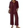 Women Two Piece Set Long Sleeve Loose Fit Blouse and Wide Leg Pants Casual Lightweight Outfit for Daily Wear