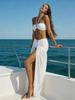 Damen Neckholder Bandeau Bikini Oberteil & Geraffter Transparenter Maxi Rock mit Hohem Schlitz 2-teiliges Badeanzug Cover-up Set K236