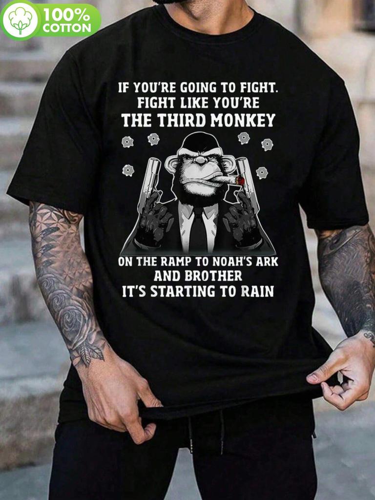 Plus Size "Fight Like the Third Monkey" Graphic T-shirt - Soft 100% Cotton