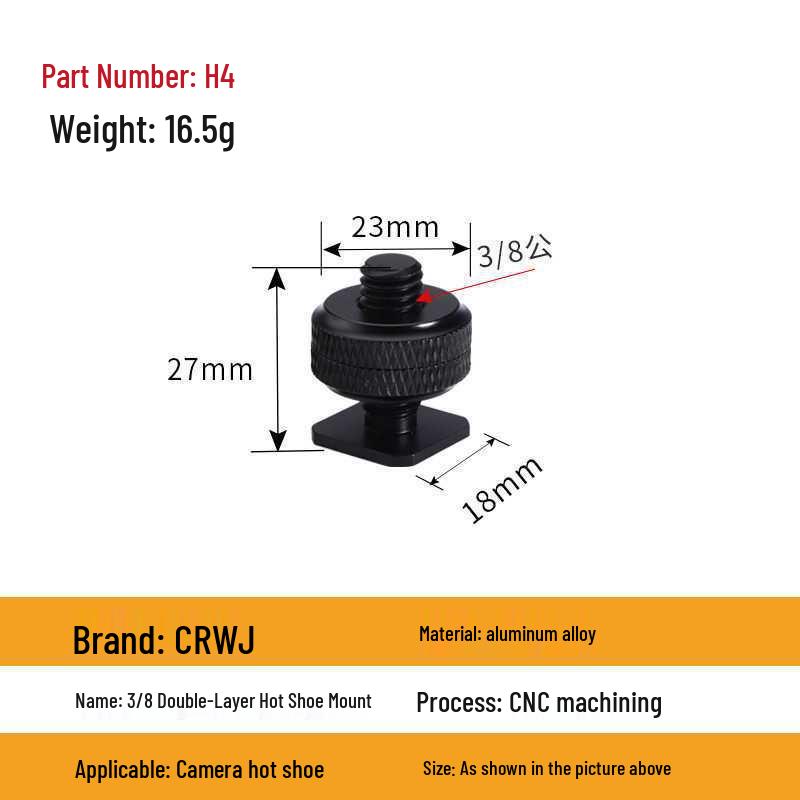 DSLR Camera Double Layer Metal Hot Shoe Mount with 3/8 & 1/4 Locking Flash Screw Base