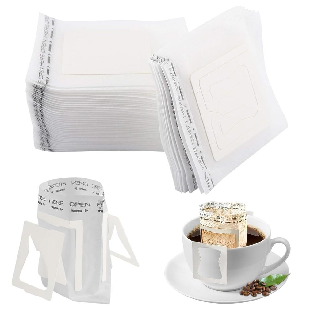 Charming Decoration 50 Freestanding Disposable Drip Compatible with Any for Homemade and Cafes White Filters, Non-Woven Fabric, Unbleached, Cup,