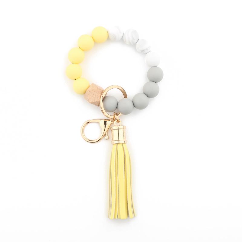 Silicone & Beech Wood Beaded Keychain Bracelet with Pendant