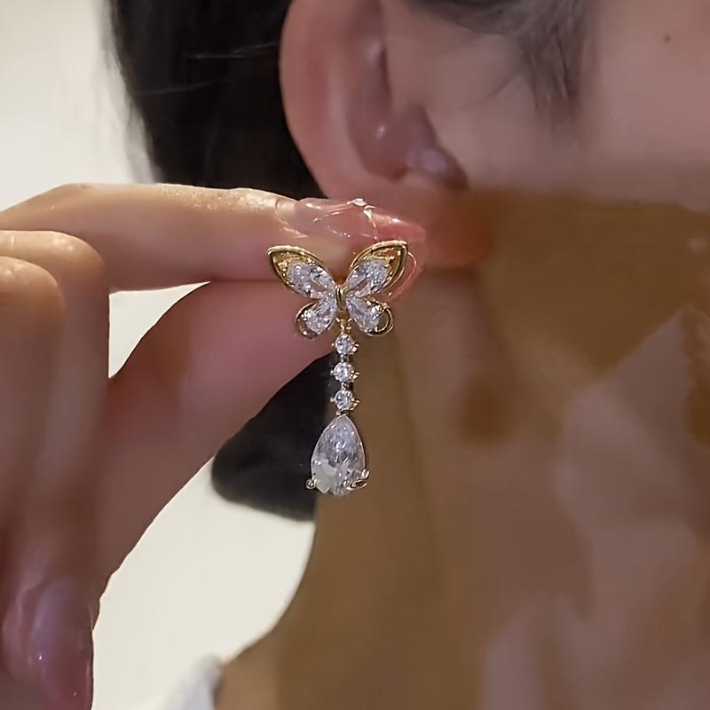 Elegant Butterfly Earrings with Bow and Teardrop Pendant, Alloy Drop Dangle Earrings for Women