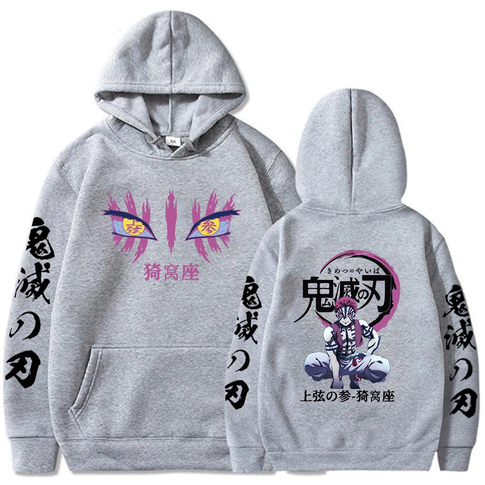 Japanese Anime Demon Slayer Hoodies for Men Akaza Manga Graphic Streetwear Pullover Hoody Long Sleeve Fleece Hooded Sweatshirt