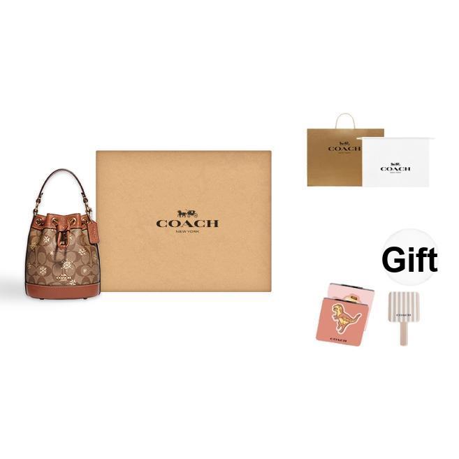 Coach Dempsey 15 Classic Monogram Snowflake Print Drawstring Bucket Bag Women Bags Brown CE587-IMV2X