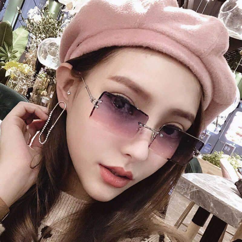 Vintage Fashion Sunglasses Rimless Frameless Rectangle Shades Gradient UV400 Summer Traveling Sun Glasses for Women