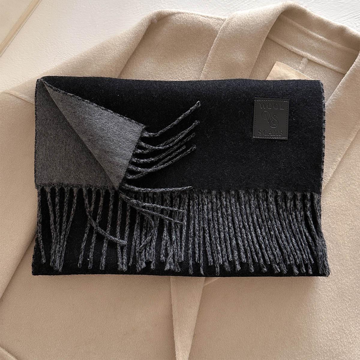 

Multi-colored fringed wool blended scarf, warm in autumn and winter, versatile and soft solid color scarf, unisex 33*185cm