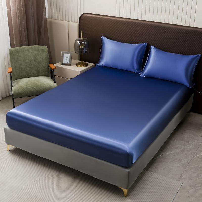 European and American Sizes Satin Fitted Sheet Smooth Skin-friendly Elastic Band Bed Sheet King Size Rayon Full Bedsheet 180x200