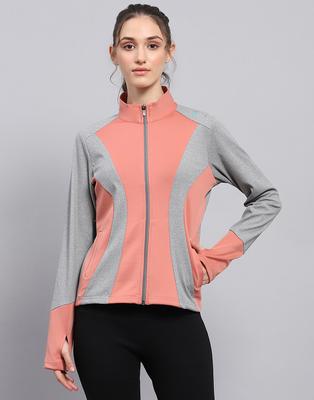 Rockit from House of Monte Carlo Womens Solid Coral & Grey Mock Neck Full Sleeve Sweatshirt