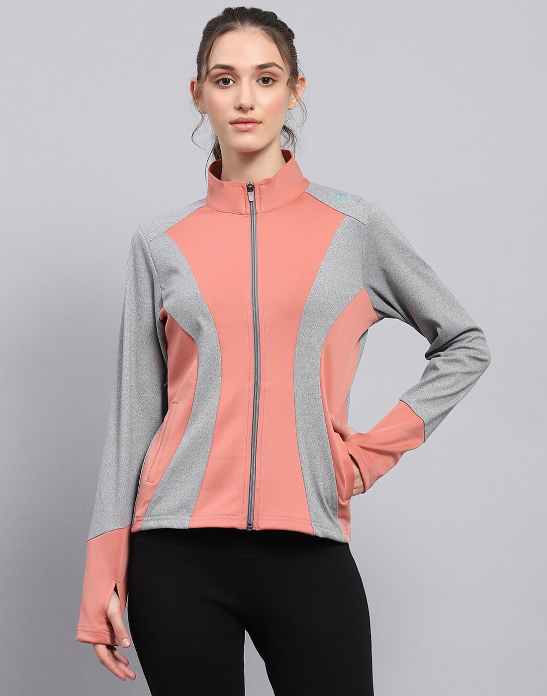 ROCK.IT Rockit from House of Monte Carlo Womens Solid Coral  & Grey Mock Neck Full Sleeve Sweatshirt L серый/коралловый