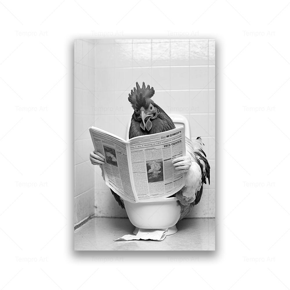 Animals Sitting On the Toilet Reading Newspaper Canvas Prints Funny Bathroom Wall Decor Pictures Monkey Dog Cow WC Wall Poster