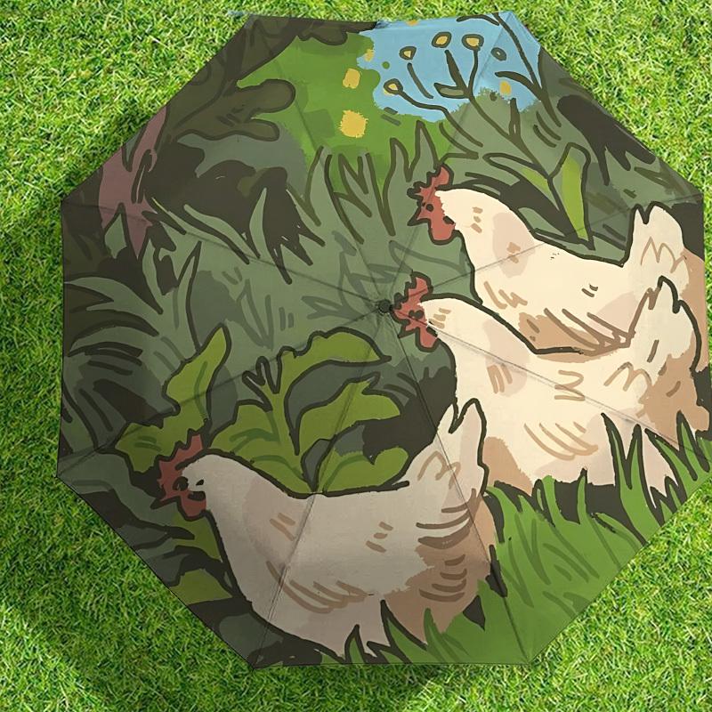 Galline in Giardino: Un abbinamento perfetto per la tua avventura all'aperto Ombrello Apri/Chiudi Automatico, Accessorio da Viaggio Leggero e Resistente, Regalo Ideale