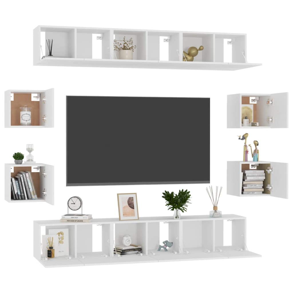 10 piece TV cabinet set white particleboard