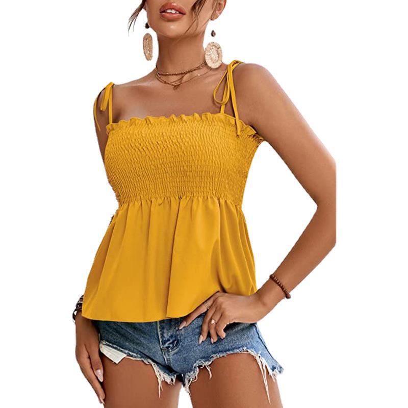 2025 Women's Fashion Solid Color Sexy Off-Shoulder Sleeveless Tie-Up Bandeau Top