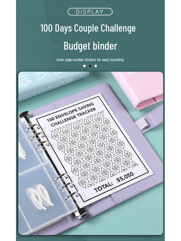 A5 Leather Macaron Notebook Binder with PU Cover and Cash Budget Organizer.