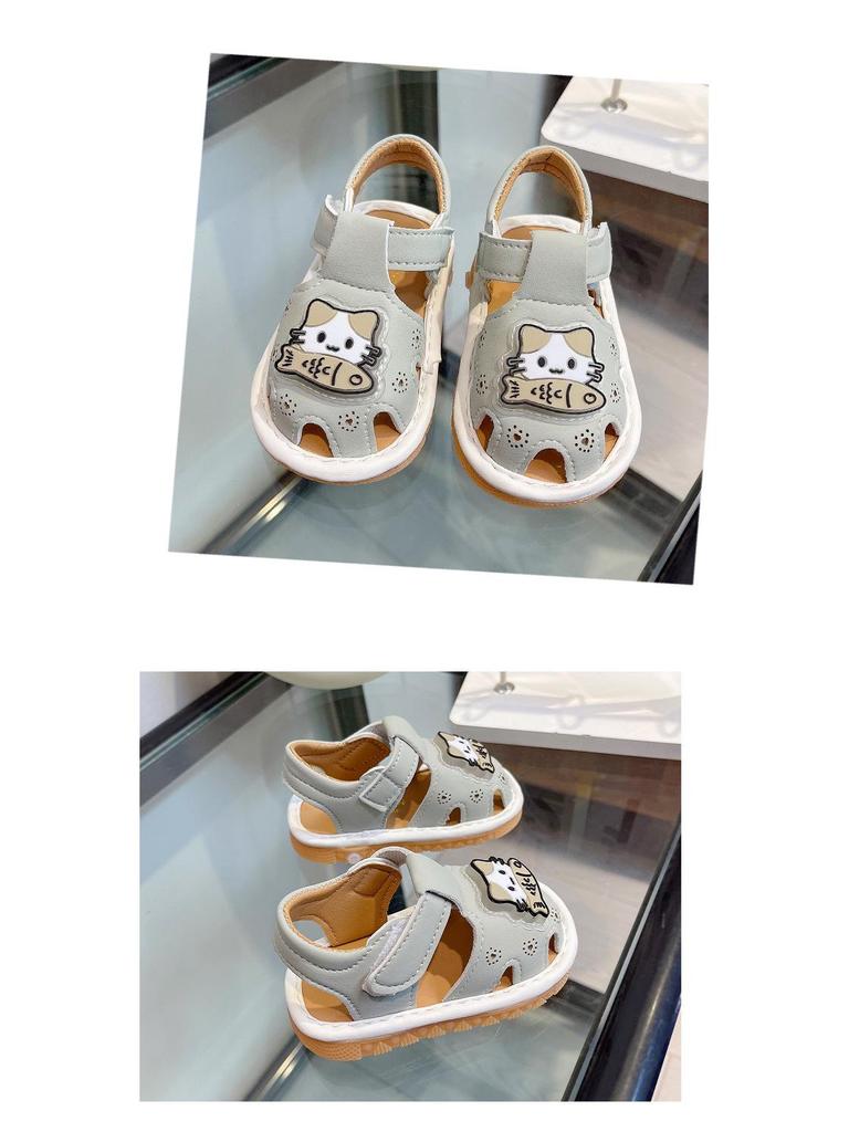 Infant Summer Sandals: Non-Slip Soft Sole, Closed Toe, Cartoon Design, Light-Up Squeaky Shoes
