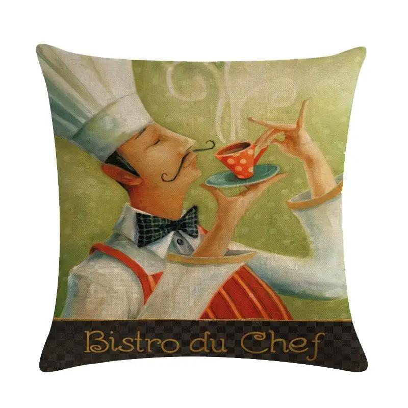 Chef Portrait Oil Painting Pattern Home Decor Cushion Cover Decorative Cotton Linen Throw Pillowcase Sofa Pillow Cover 45X45Cm