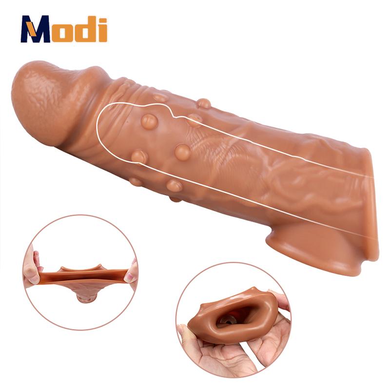 MoDi Realistisk Penis Sleeve Extender Gjenbrukbare dildoer Kondomforsinkelse Ejakulasjon Pikkforstørrelse Sexleketøy for menn