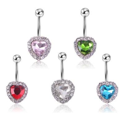 Rhinestone Double Heart Belly Button Ring Love Body Piercing Jewelry Zircon Navel Ring  Girl