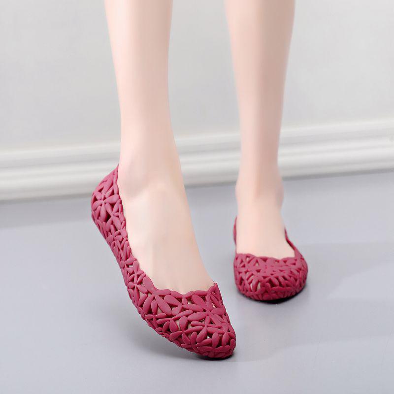 

модные женские летние сандалии из желе с открытыми носками на плоской подошве с цветочным принтом, женская повседневная обувь с мягкой удобной подошвой 40