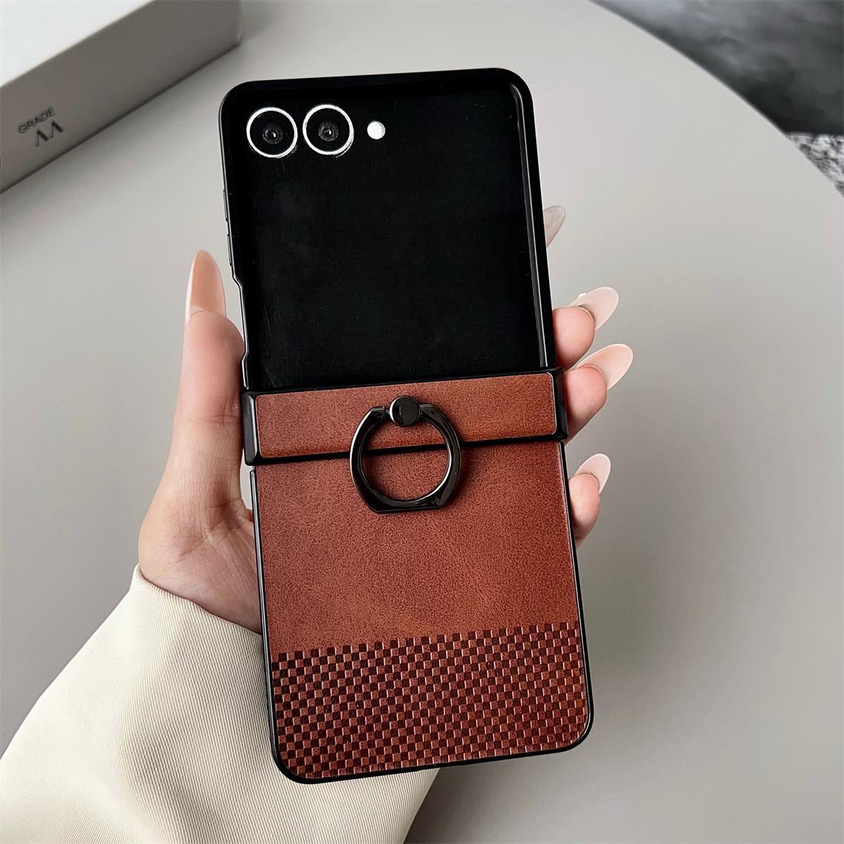 

Leather Ring Holder Phone Case for Samsung Galaxy Z Flip 3 4 5 6 7 5G ZFlip7 FE ZFlip6 Hinge Protective Shockproof Cover Galaxy Z Flip5